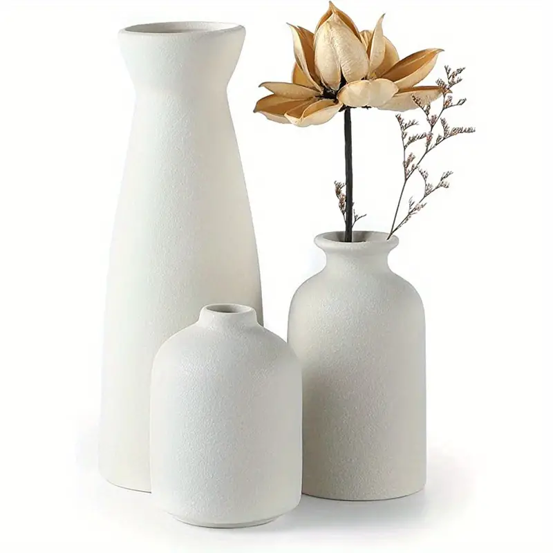 3pcs Beige Ceramic Vase