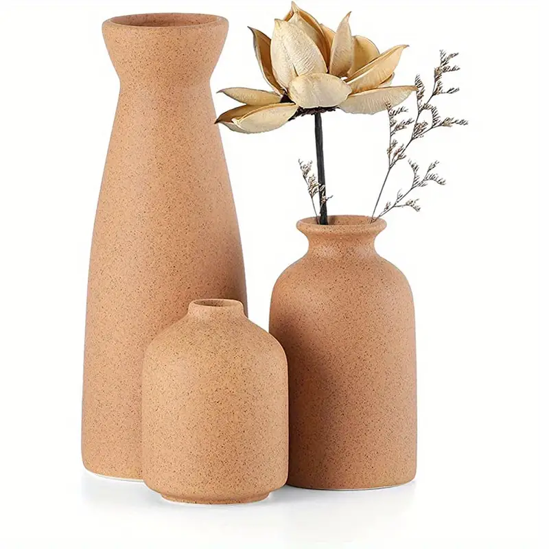 3pcs Beige Ceramic Vase
