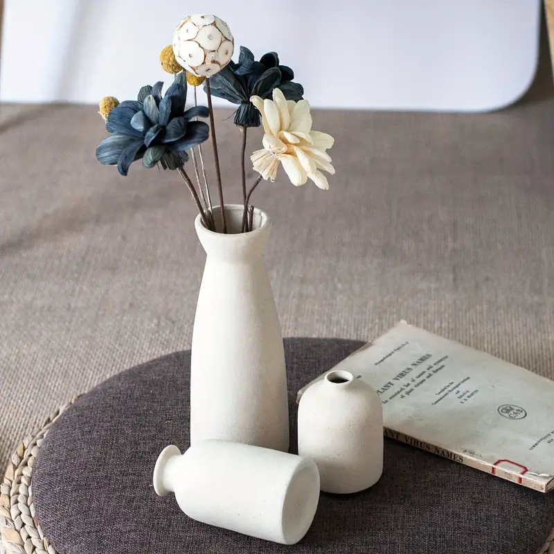 3pcs Beige Ceramic Vase